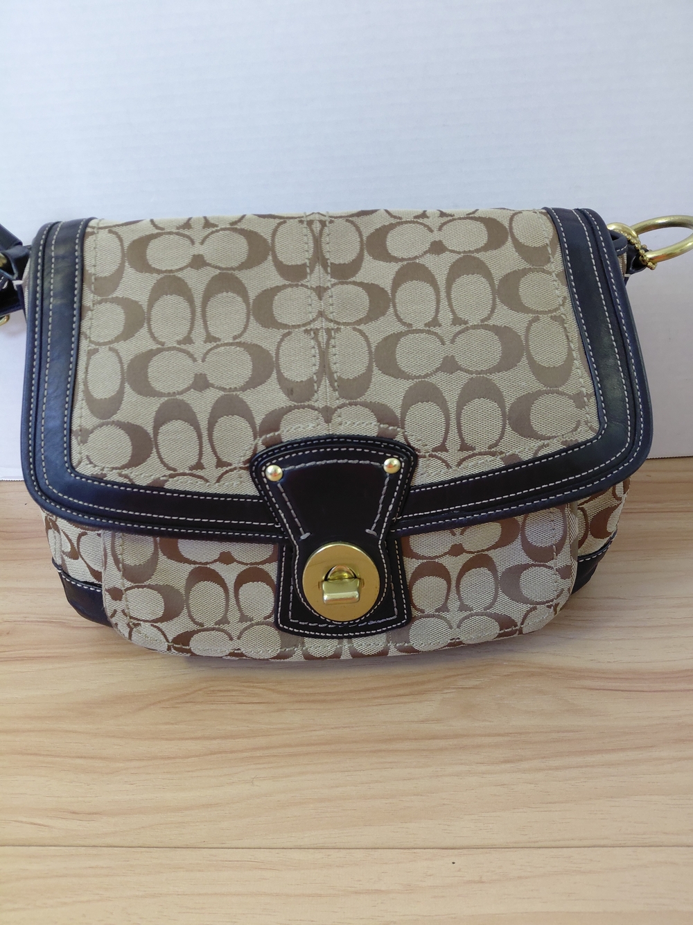 Coach Signature Canvas and Leather Shoulder Bag in Khaki/Black - Picture 3 of 17